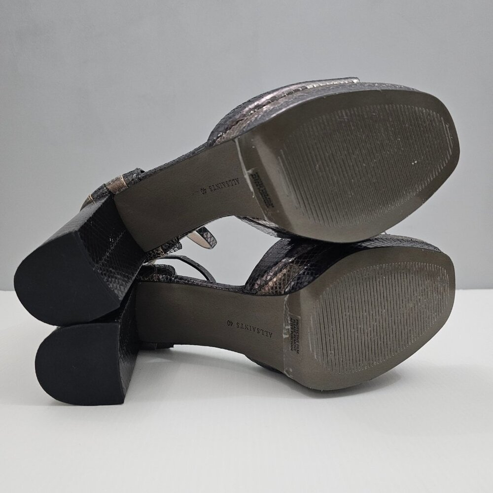 AllSaints Tia Platform Heel Sandal Womens 10 Metallic Bronze Gold Gray Embossed - Picture 14 of 16